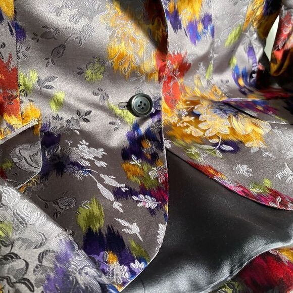 Ralph Lauren Watercolor Multicolored Floral Gray Silk Jacquard Dinner Jacket - Picture 6 of 16